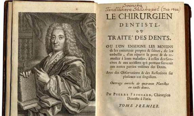 french book page about pierre fauchard, the father of modern dentistry