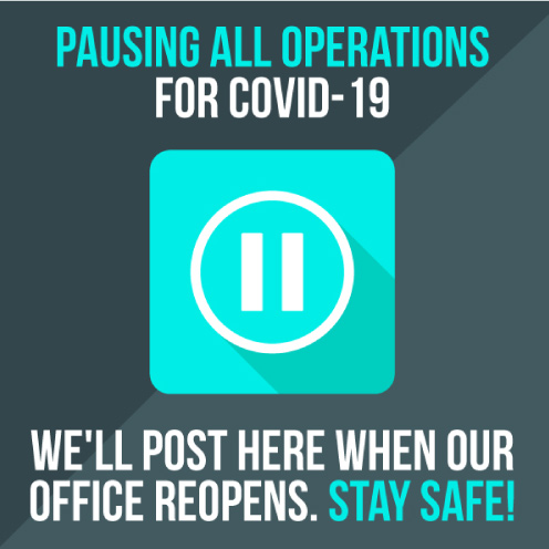 COVID-19 graphic explaining that the office is closed for regular operations